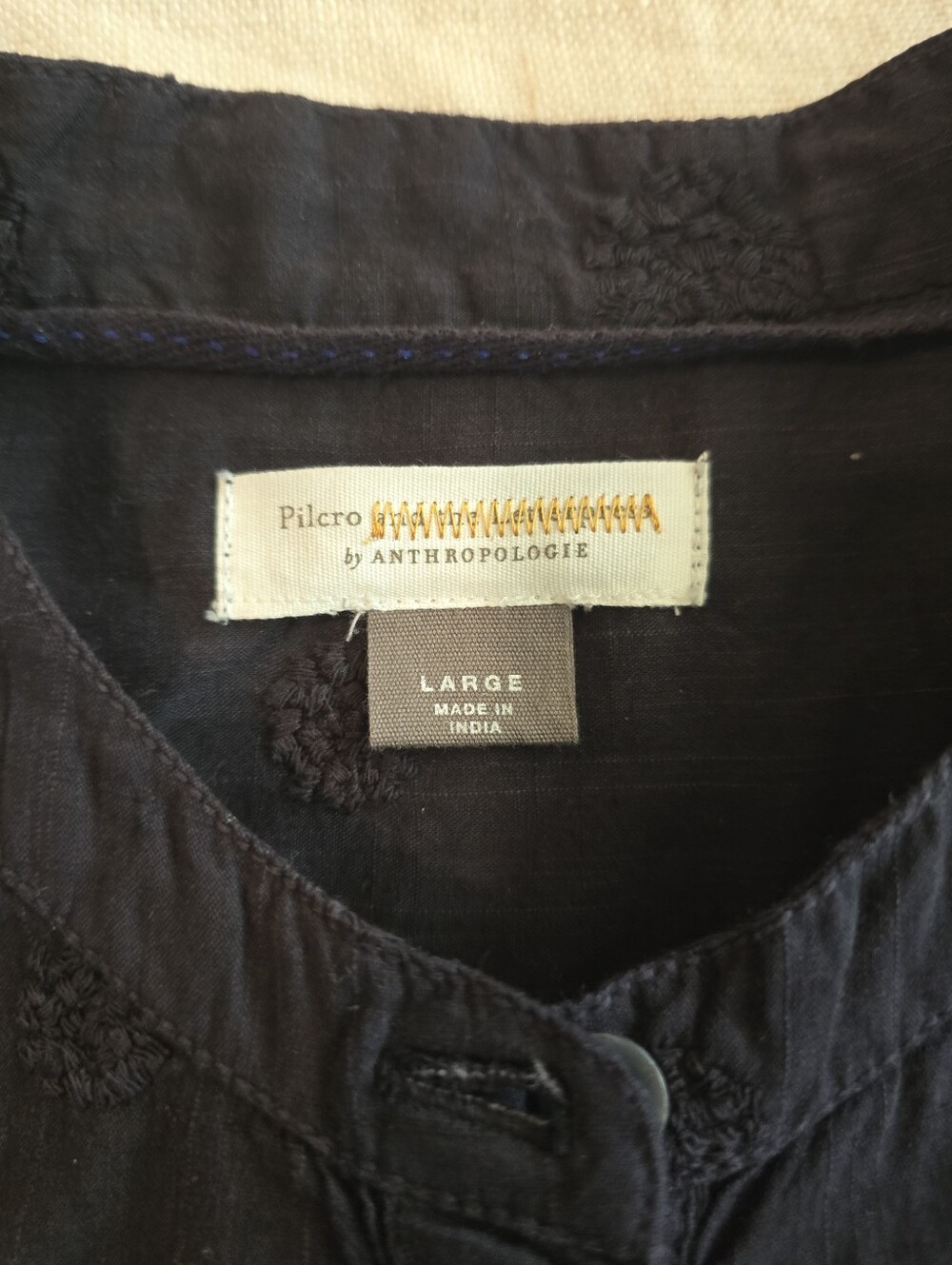 Anthropologie Pilcro Black On Black Embroidered Button-Front Shirt